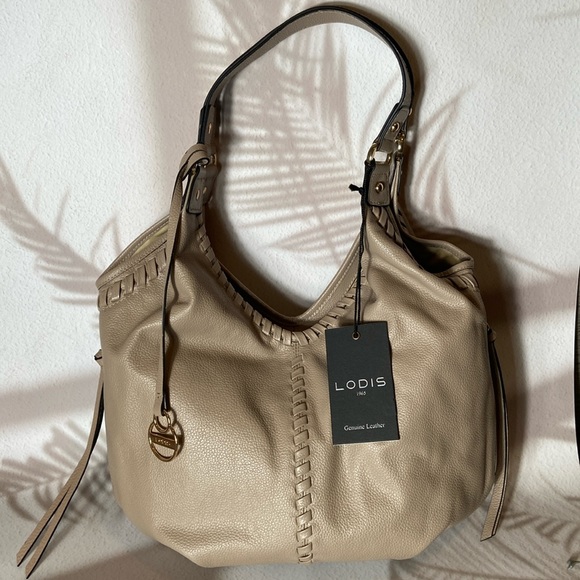 LODIS Medium Whipstitch Leather Tote, Lacey, Ash, NWT - Picture 2 of 13